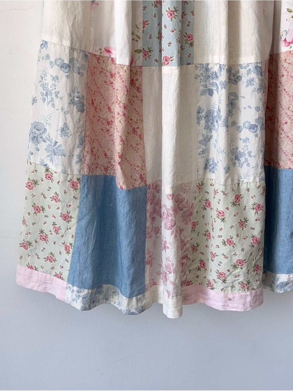 Vintage 80s Ralph Lauren Patchwork Quilt Skirt Size 8 Floral Pastel Blue Label - Picture 6 of 15